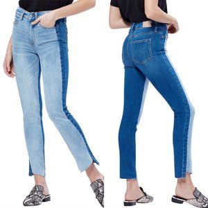 PAIGE Women's Size 24 Two-Tone Hoxton Slim Slanted Fray Slit Hem Skinny Jeans